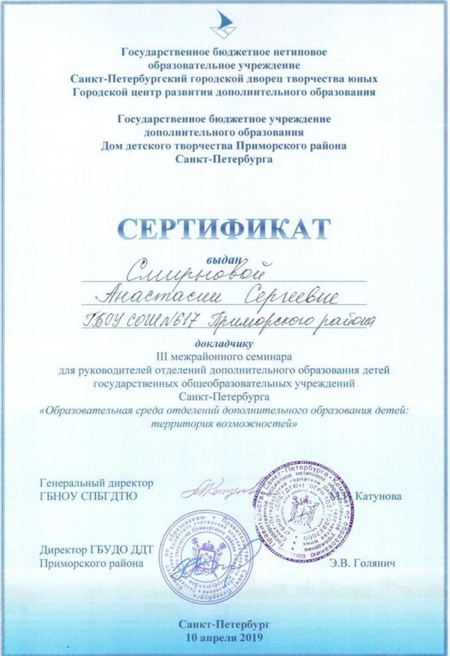 2018-2019 Смирнова А.С. (Сертификат докладчика семинара)